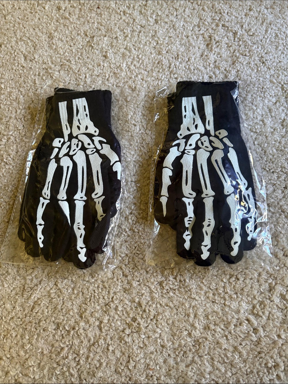 Men's Black Skeleton Print Gloves - Halloween Accessory